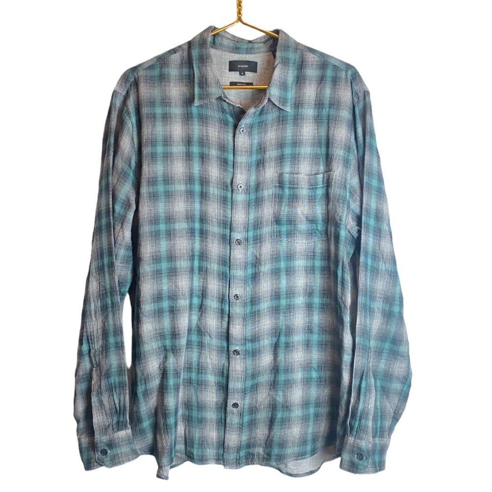 Vince Shirt Plaid Gauzy Cotton Lightweight Soft‎ Casual Button Up Shirt XL